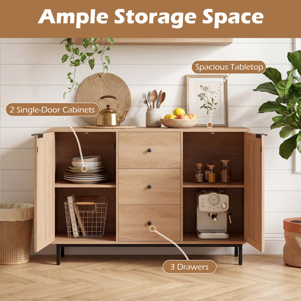 Rustic Farmhouse Sideboard Buffet Cabinet - 3-Drawer, Natural