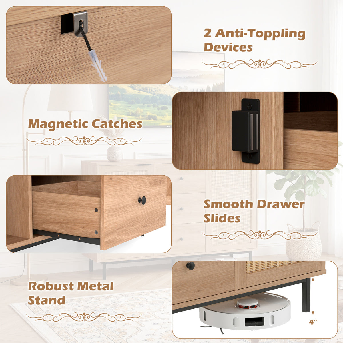 Rustic Farmhouse Sideboard Buffet Cabinet - 3-Drawer, Natural