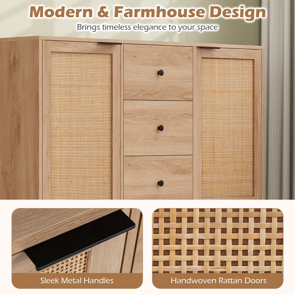 Rustic Farmhouse Sideboard Buffet Cabinet - 3-Drawer, Natural
