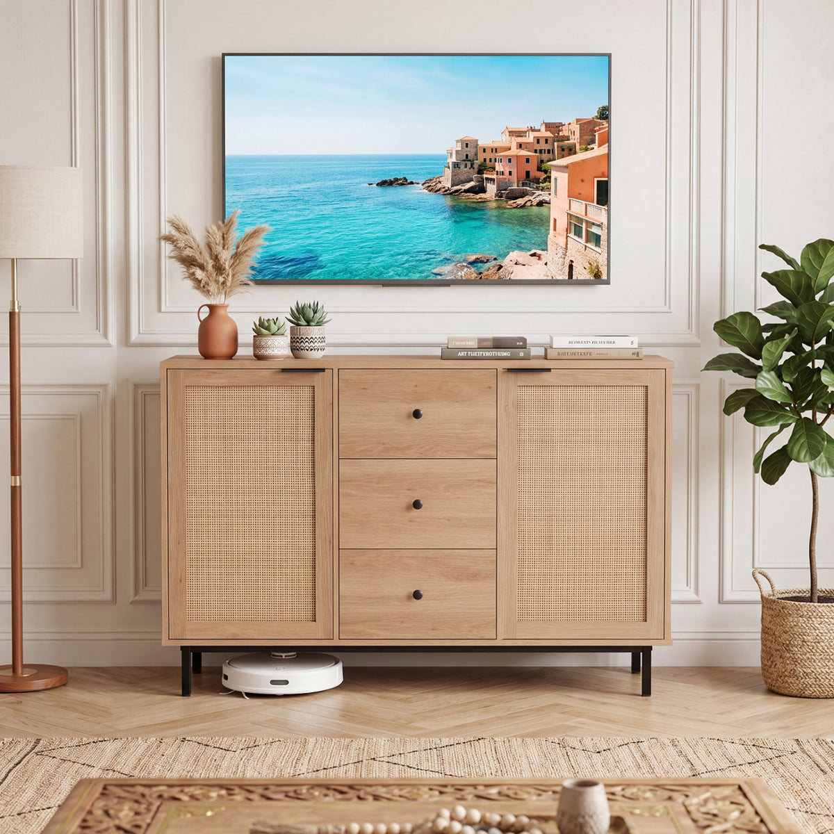 Rustic Farmhouse Sideboard Buffet Cabinet - 3-Drawer, Natural