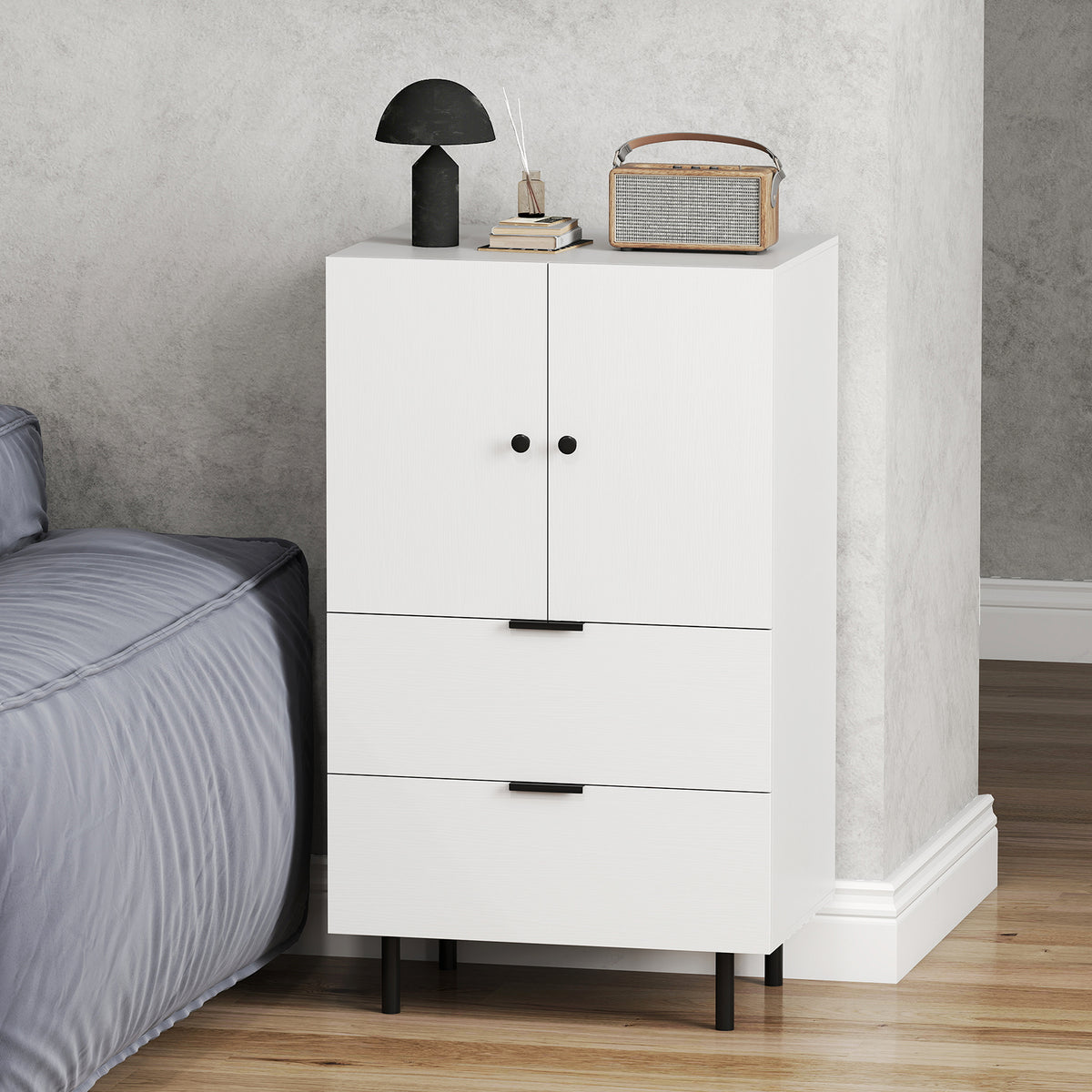 Sideboard Buffet Cabinet 2-Door with Drawers - White