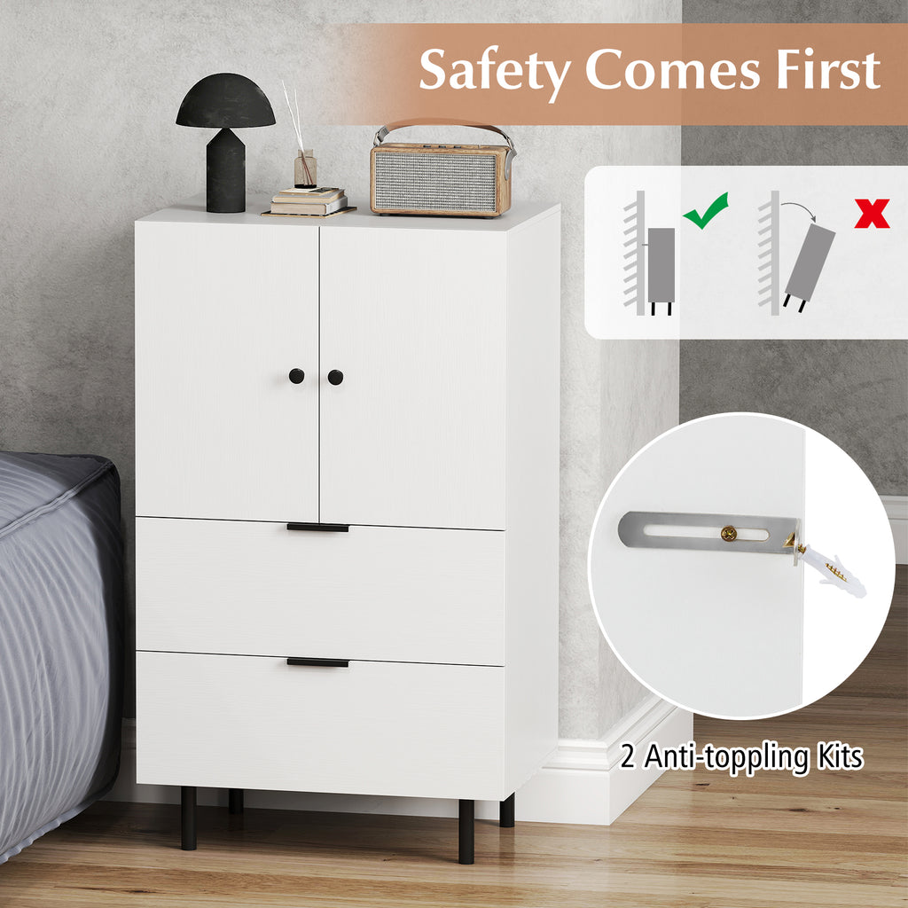 Sideboard Buffet Cabinet 2-Door with Drawers - White