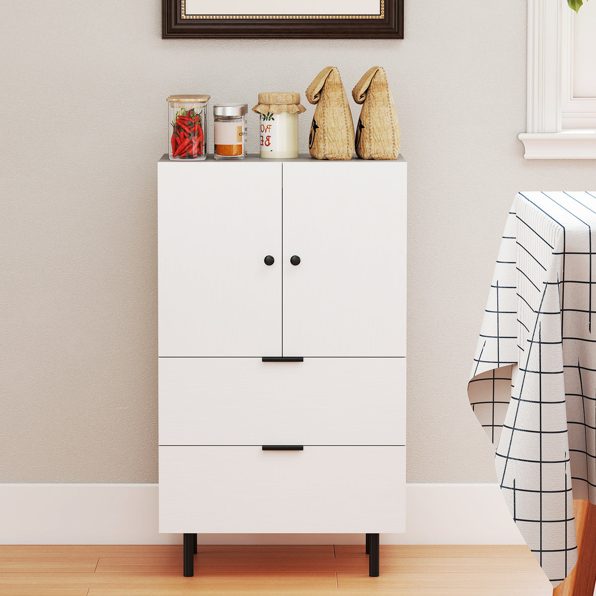 Sideboard Buffet Cabinet 2-Door with Drawers - White