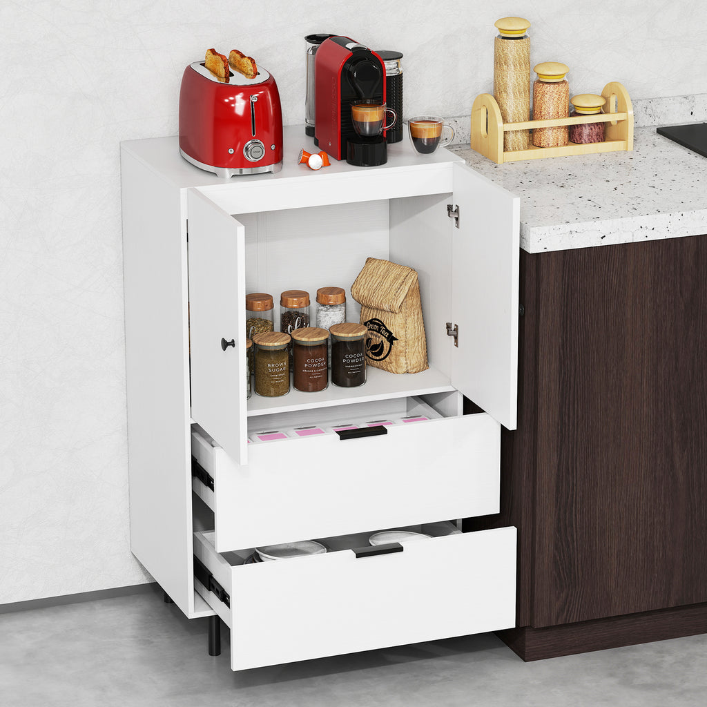 Sideboard Buffet Cabinet 2-Door with Drawers - White