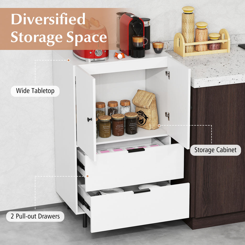 Sideboard Buffet Cabinet 2-Door with Drawers - White