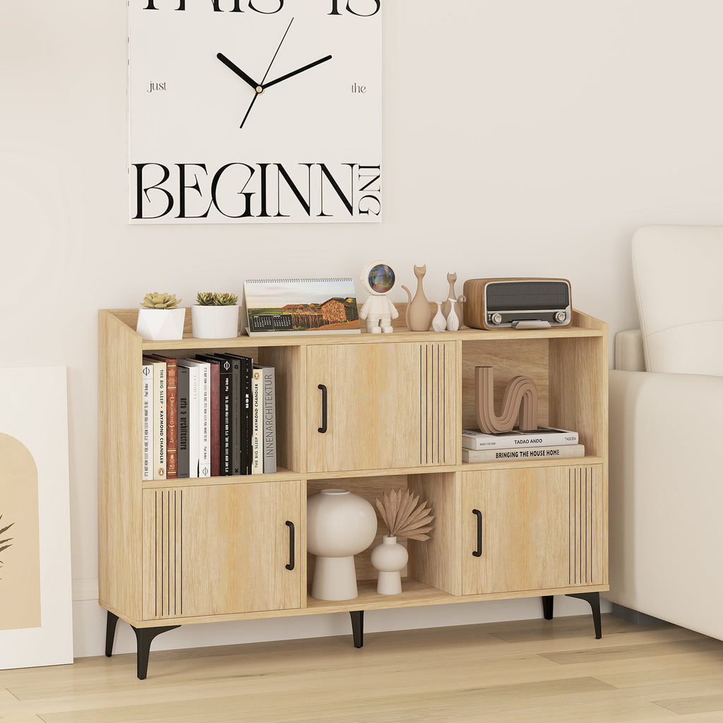 Sideboard Storage Cabinet with 3 Doors and Open Shelves - Oak