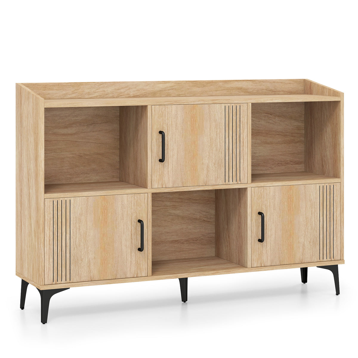 Sideboard Storage Cabinet with 3 Doors and Open Shelves - Oak