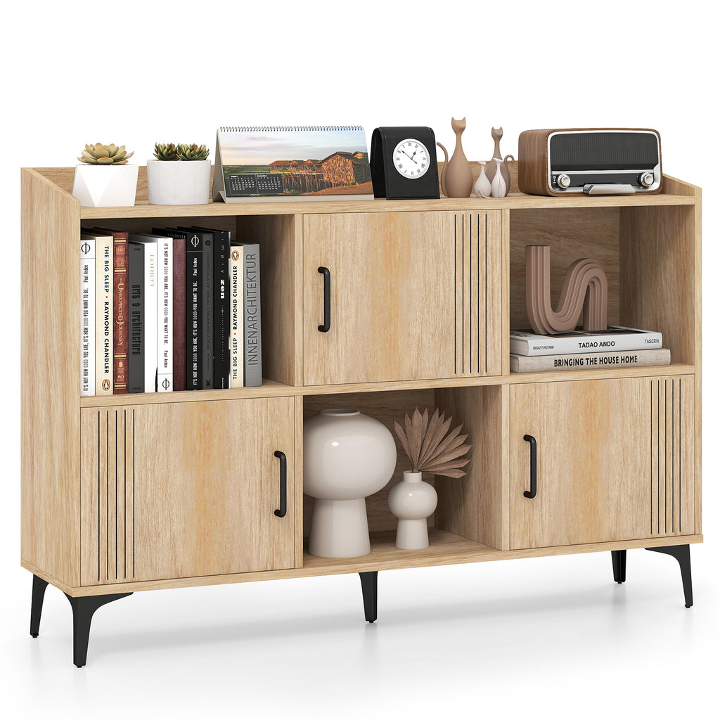 Sideboard Storage Cabinet with 3 Doors and Open Shelves - Oak