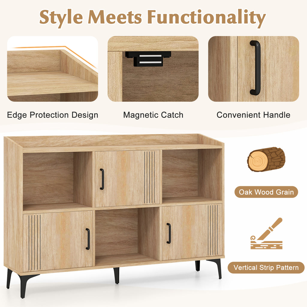 Sideboard Storage Cabinet with 3 Doors and Open Shelves - Oak