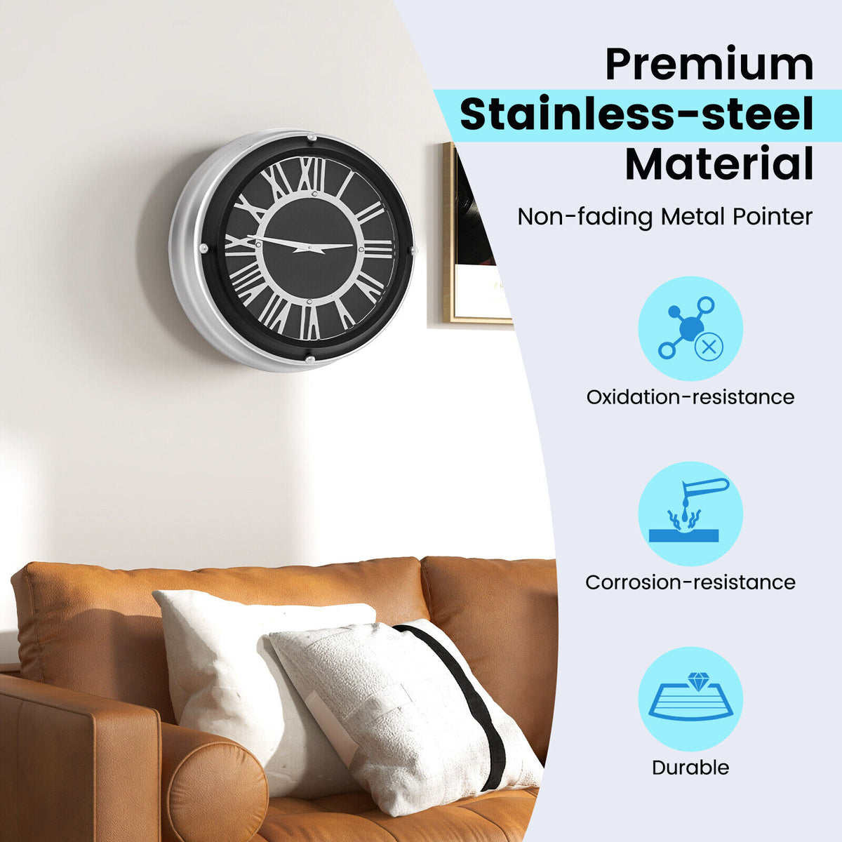 Silent Wall Clock 13.5/17.5 Inch with Silver Frame - Variation S