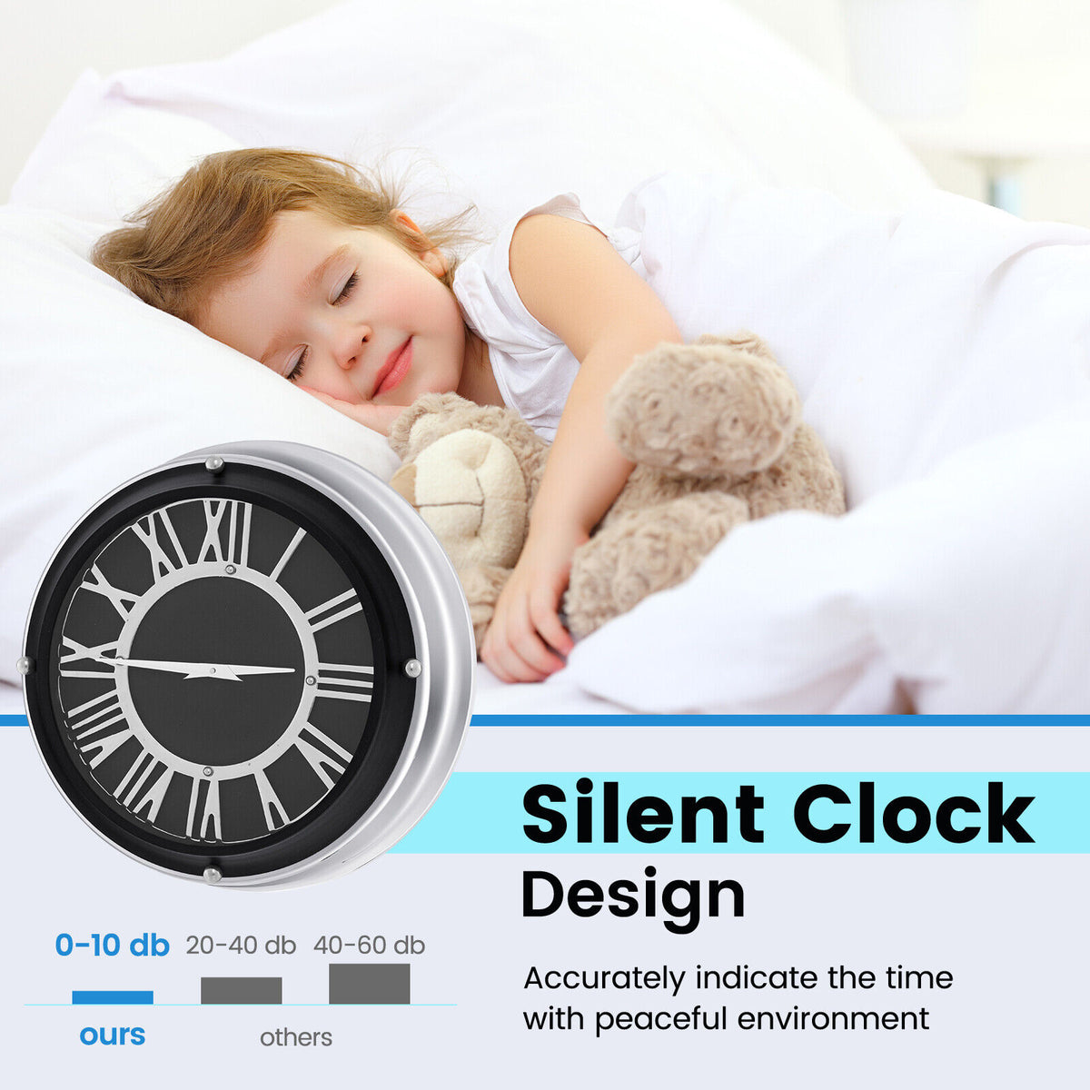 Silent Wall Clock 13.5/17.5 Inch with Silver Frame - Variation S