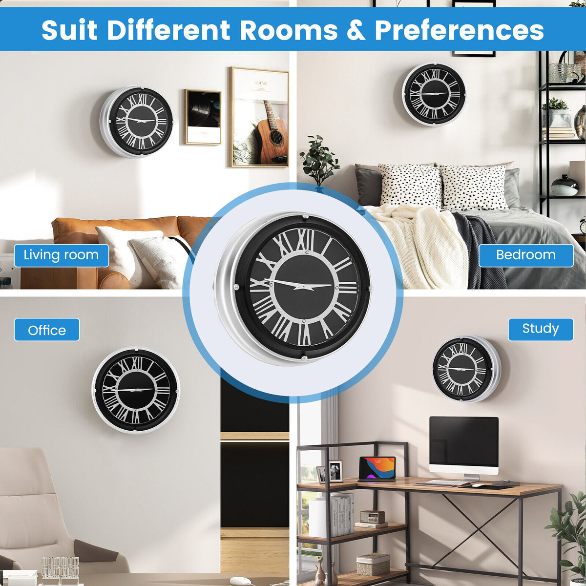 Silent Wall Clock 13.5/17.5 Inch with Silver Frame - Variation S