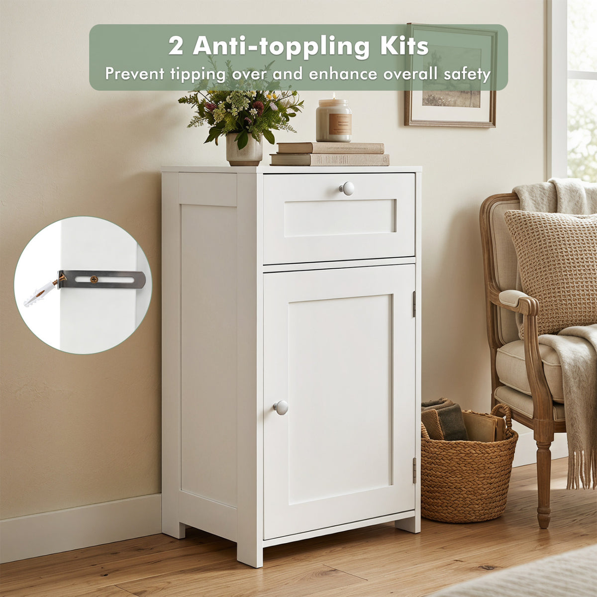 Bathroom Cabinet with Drawer Single Door Adjustable Shelf