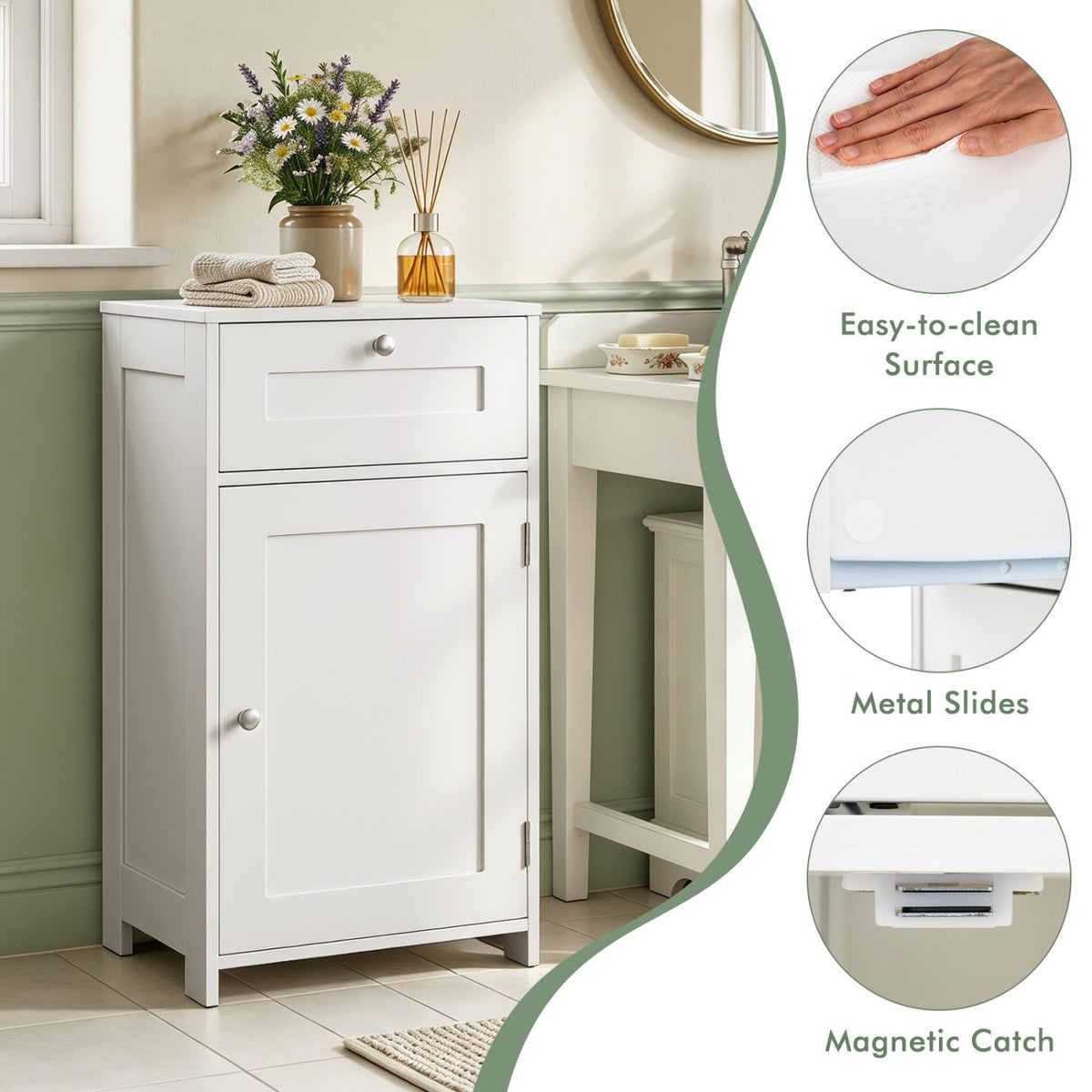 Bathroom Cabinet with Drawer Single Door Adjustable Shelf