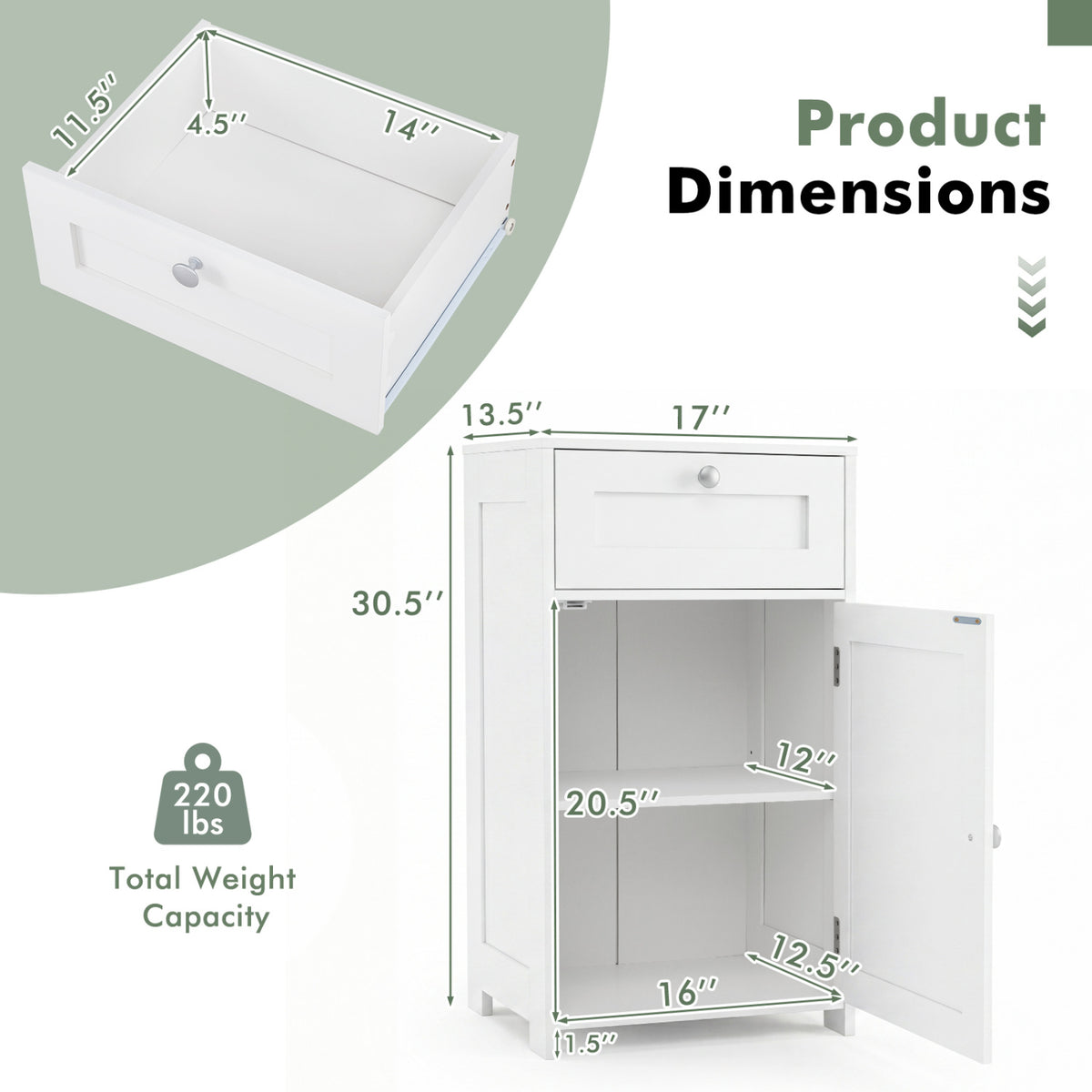 Bathroom Cabinet with Drawer Single Door Adjustable Shelf