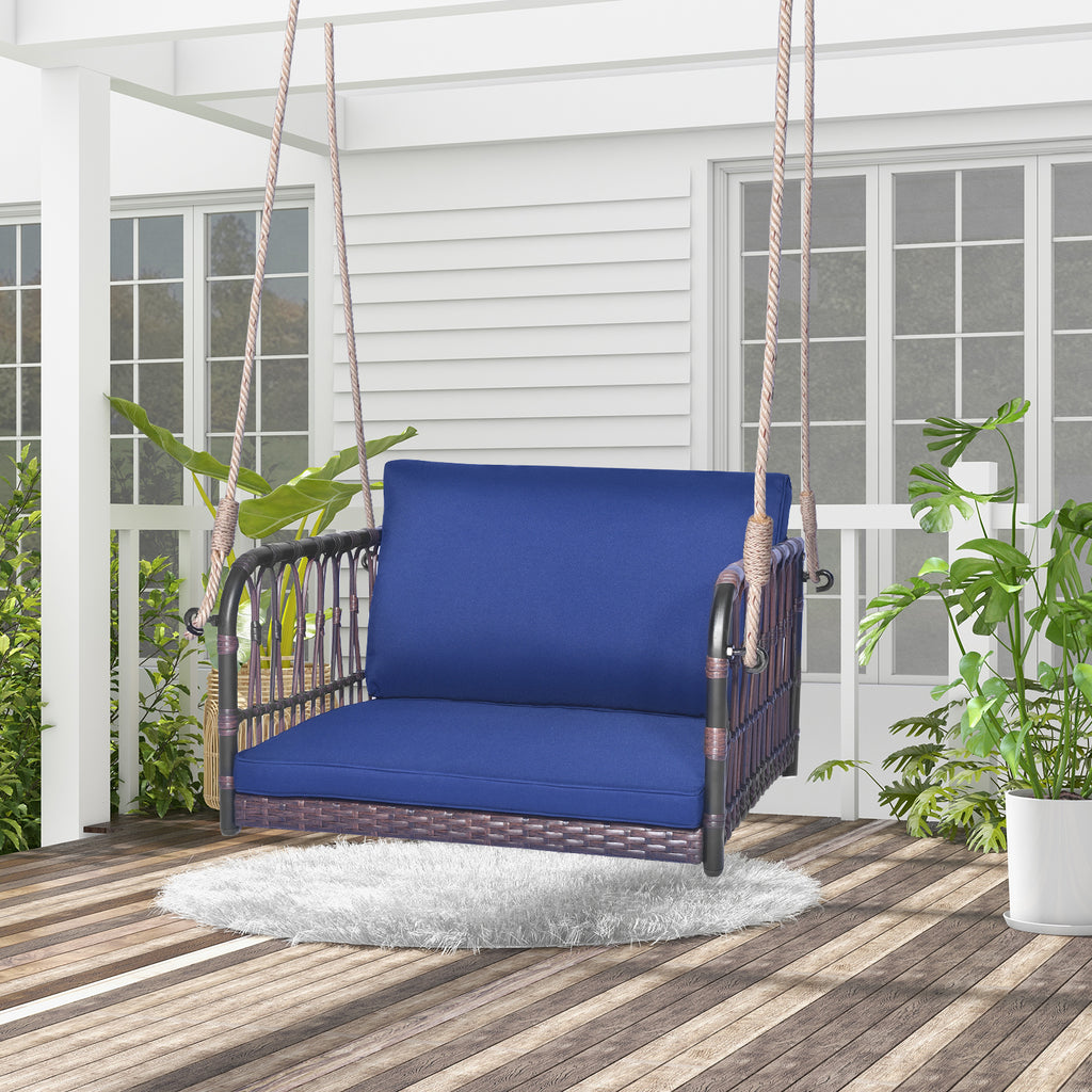 Rattan Hanging Porch Swing Seat with Cushions - Navy