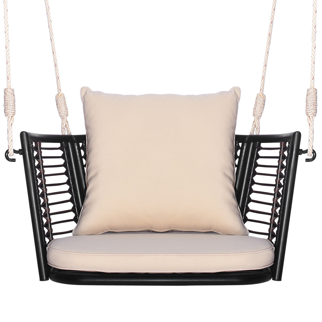 Porch Swing Patio Hanging Rattan Chair with Zippered Cushions and Rope