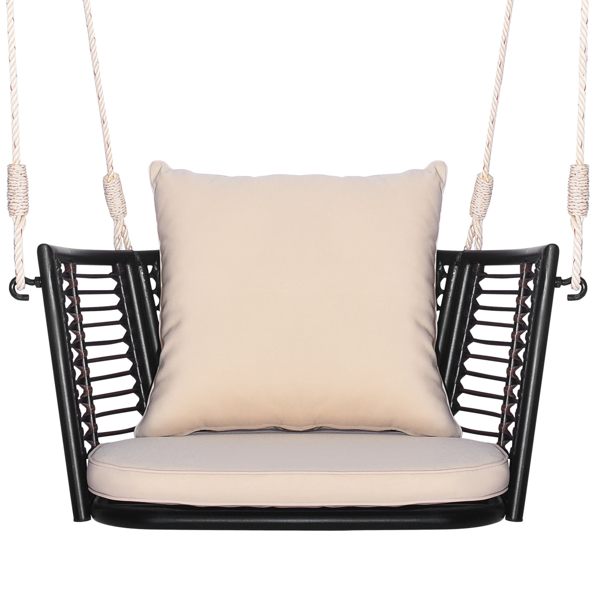 Porch Swing Patio Hanging Rattan Chair with Zippered Cushions and Rope