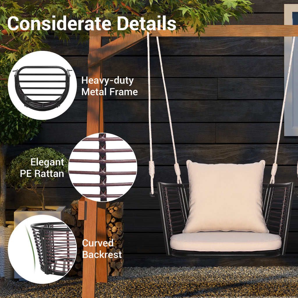 Rattan Hanging Porch Swing Seat with Cushions - Navy