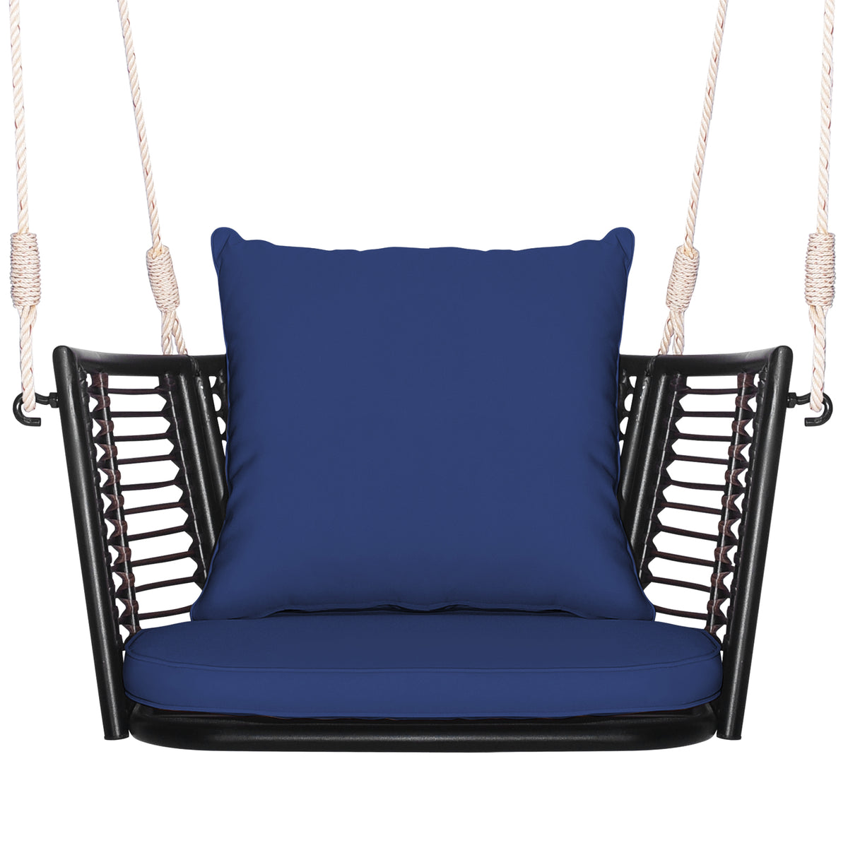 Porch Swing Patio Hanging Rattan Chair with Zippered Cushions and Rope