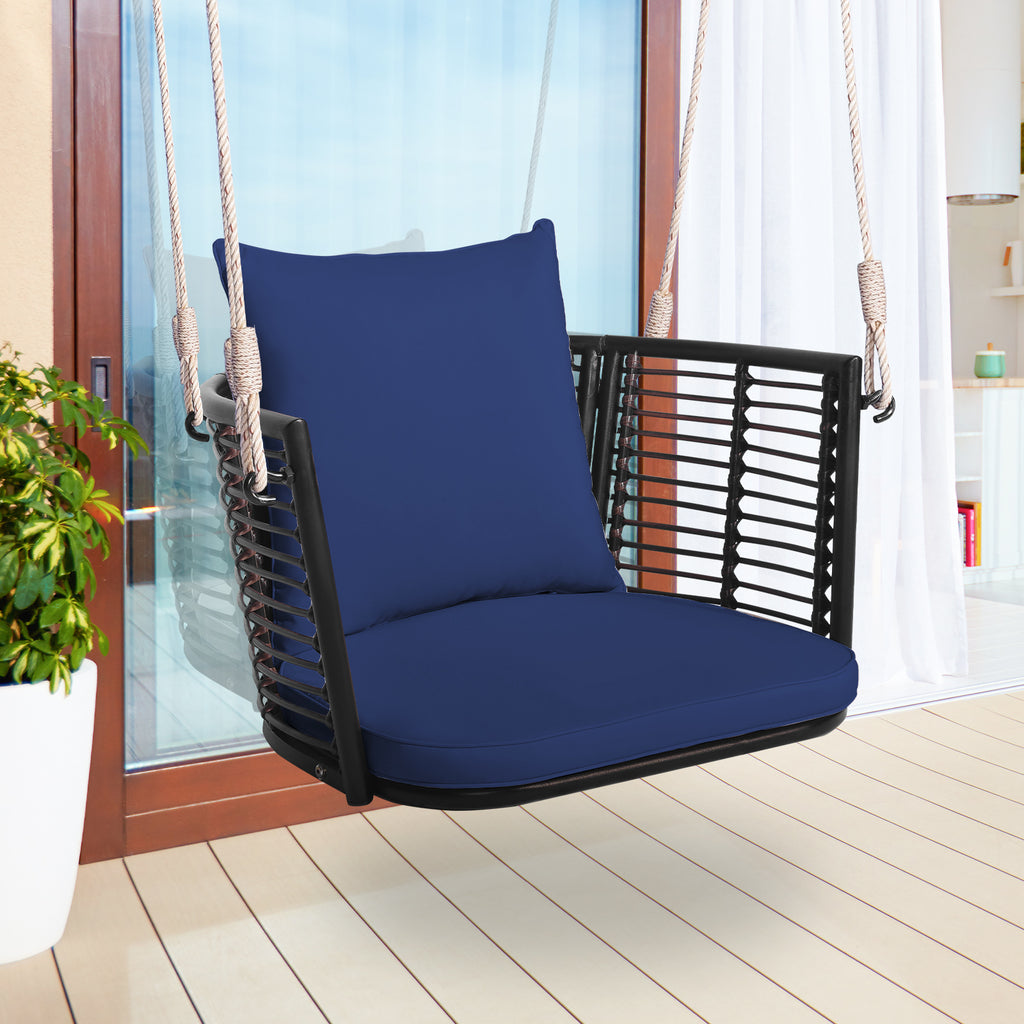 Porch Swing Patio Hanging Rattan Chair with Zippered Cushions and Rope
