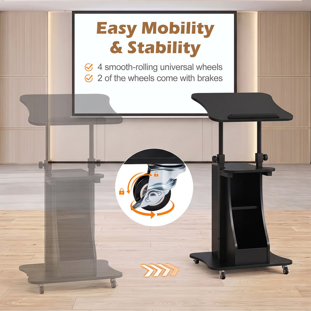 Height Adjustable Mobile Laptop Cart with Tilting Desktop, Black - Open