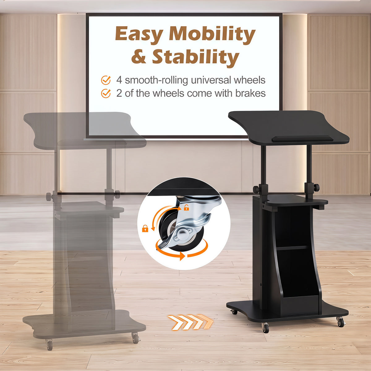 Height Adjustable Mobile Laptop Cart with Tilting Desktop, Black - Open