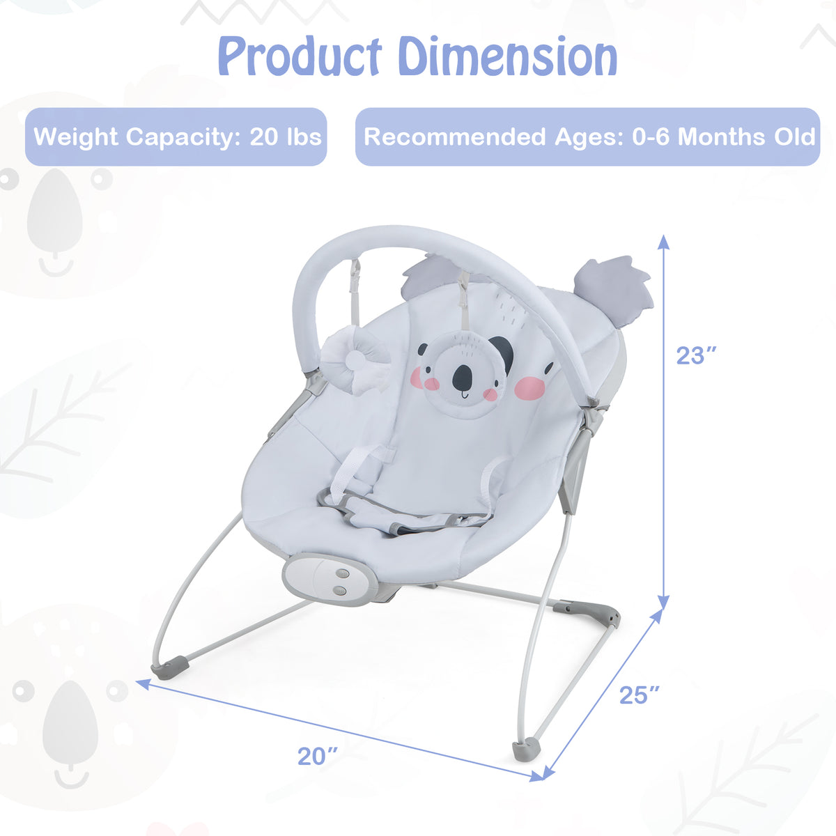 Portable Baby Bouncer Infant Rocker Seat with Detachable Toy Bar - Gray