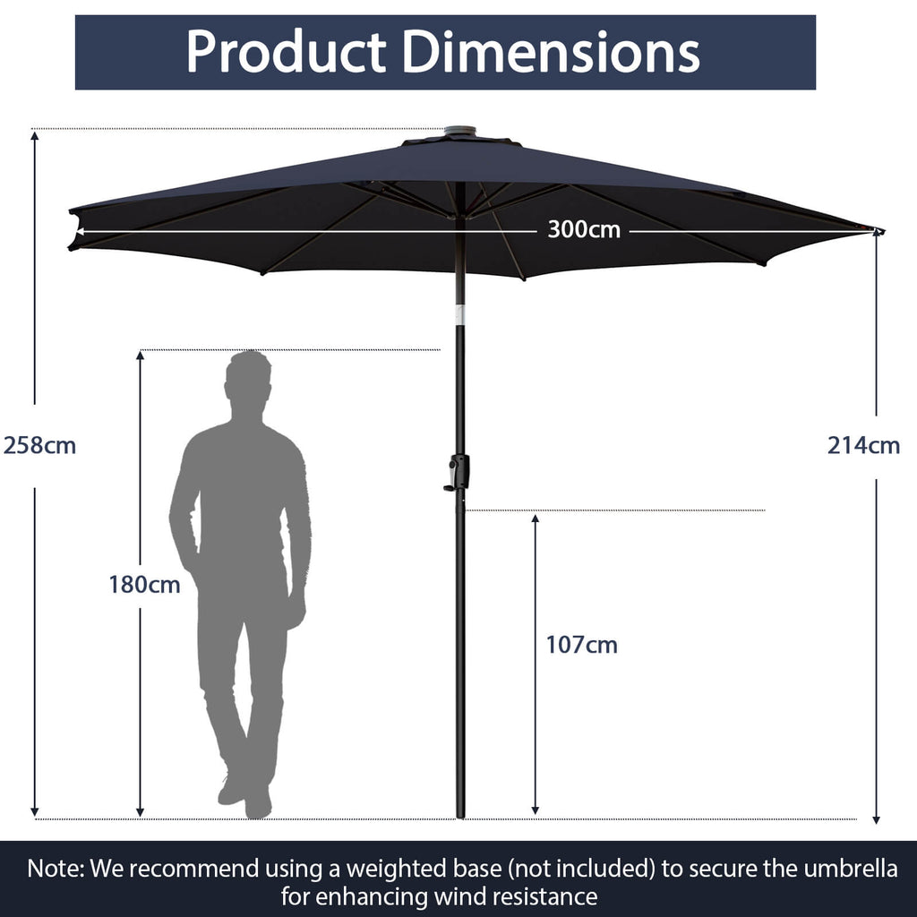 10 FT Patio Umbrella with 112 Solar LED Lights, Navy