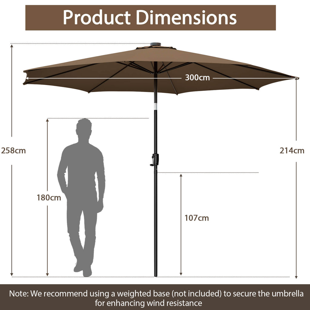 10 FT Solar Patio Umbrella with 112 LED Lights - Coffee