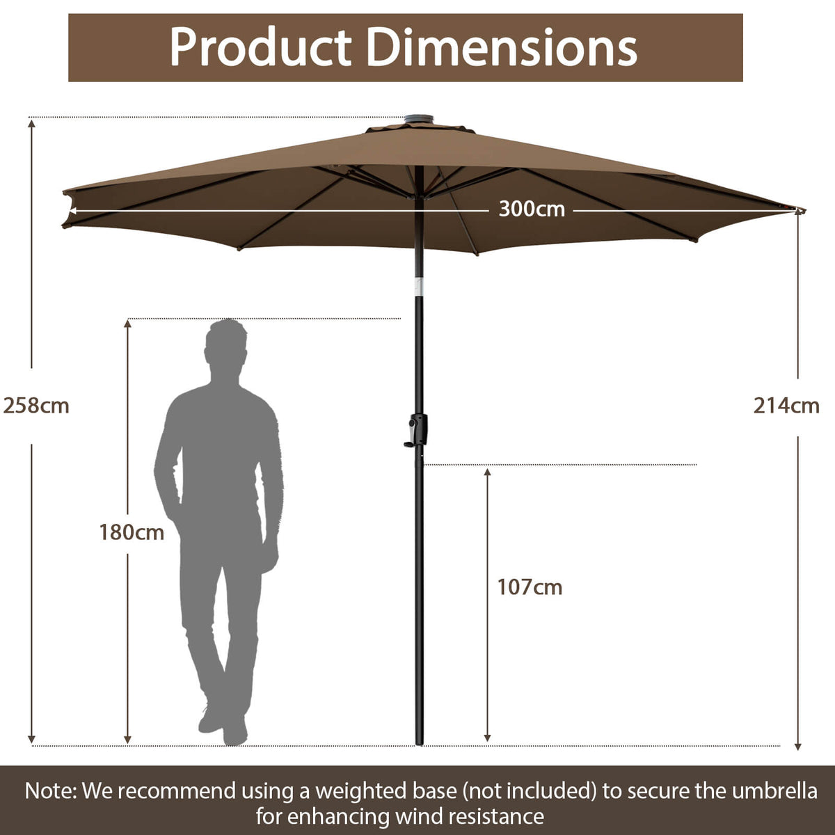 10 FT Solar Patio Umbrella with 112 LED Lights - Coffee