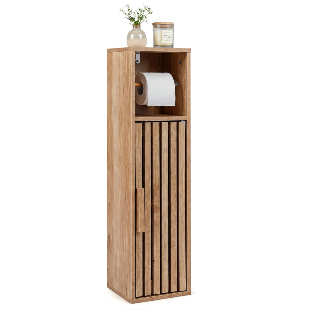 Slim Bathroom Cabinet with Toilet Paper Holder, Natural