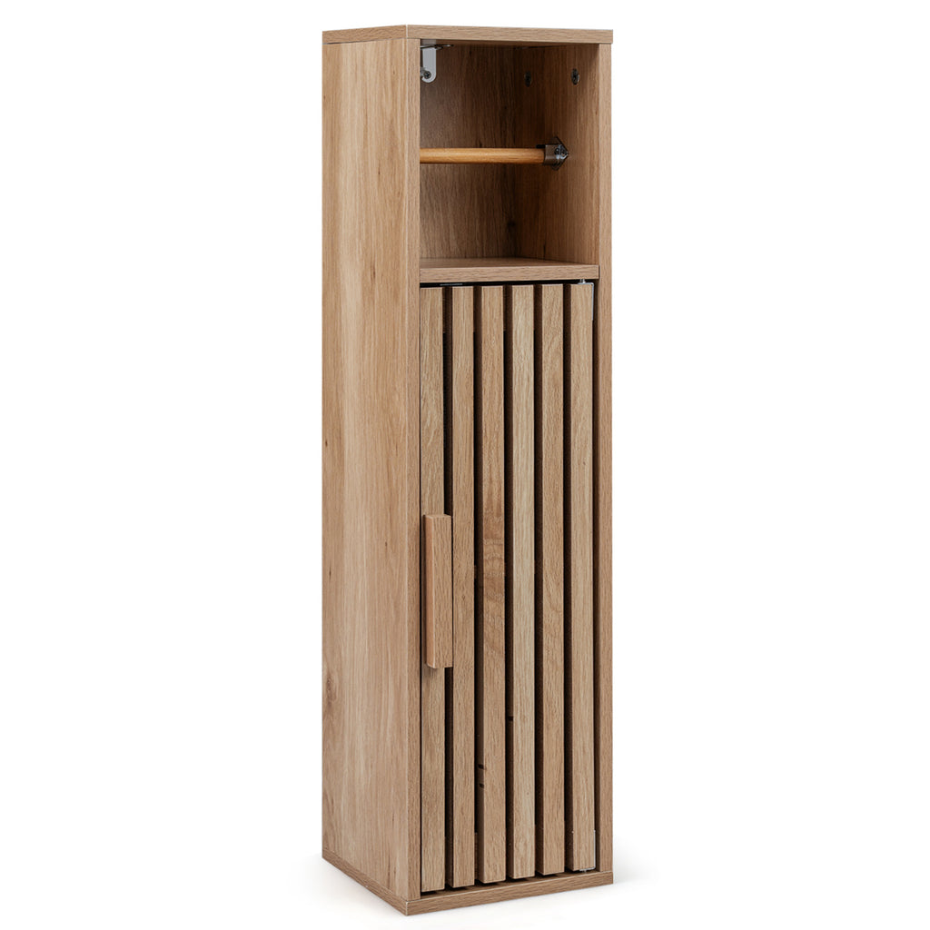 Slim Bathroom Cabinet with Toilet Paper Holder, Natural