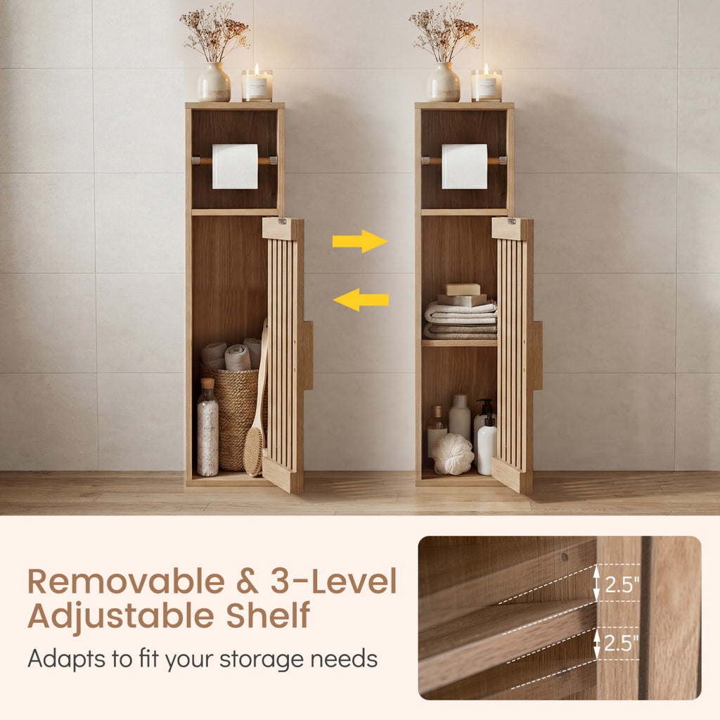 Slim Bathroom Cabinet with Toilet Paper Holder, Natural