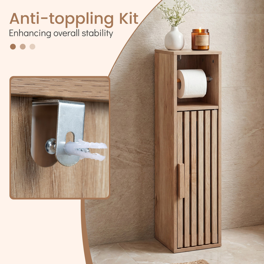 Slim Bathroom Cabinet with Toilet Paper Holder, Natural