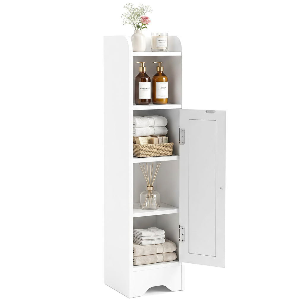 Slim Bathroom Cabinet Corner with 1 Door and Adjustable Shelves