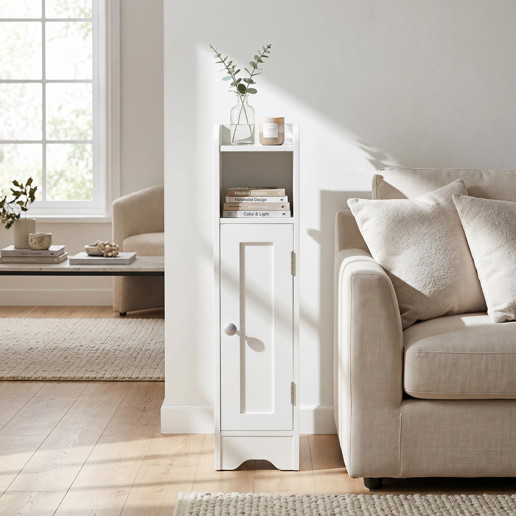 Slim Bathroom Cabinet Corner with 1 Door and Adjustable Shelves
