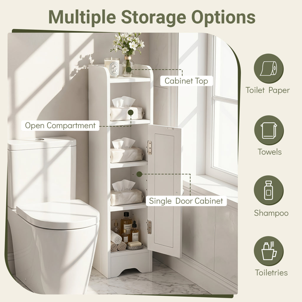 Slim Bathroom Cabinet Corner with 1 Door and Adjustable Shelves