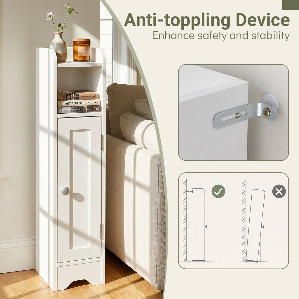 Slim Bathroom Cabinet Corner with 1 Door and Adjustable Shelves
