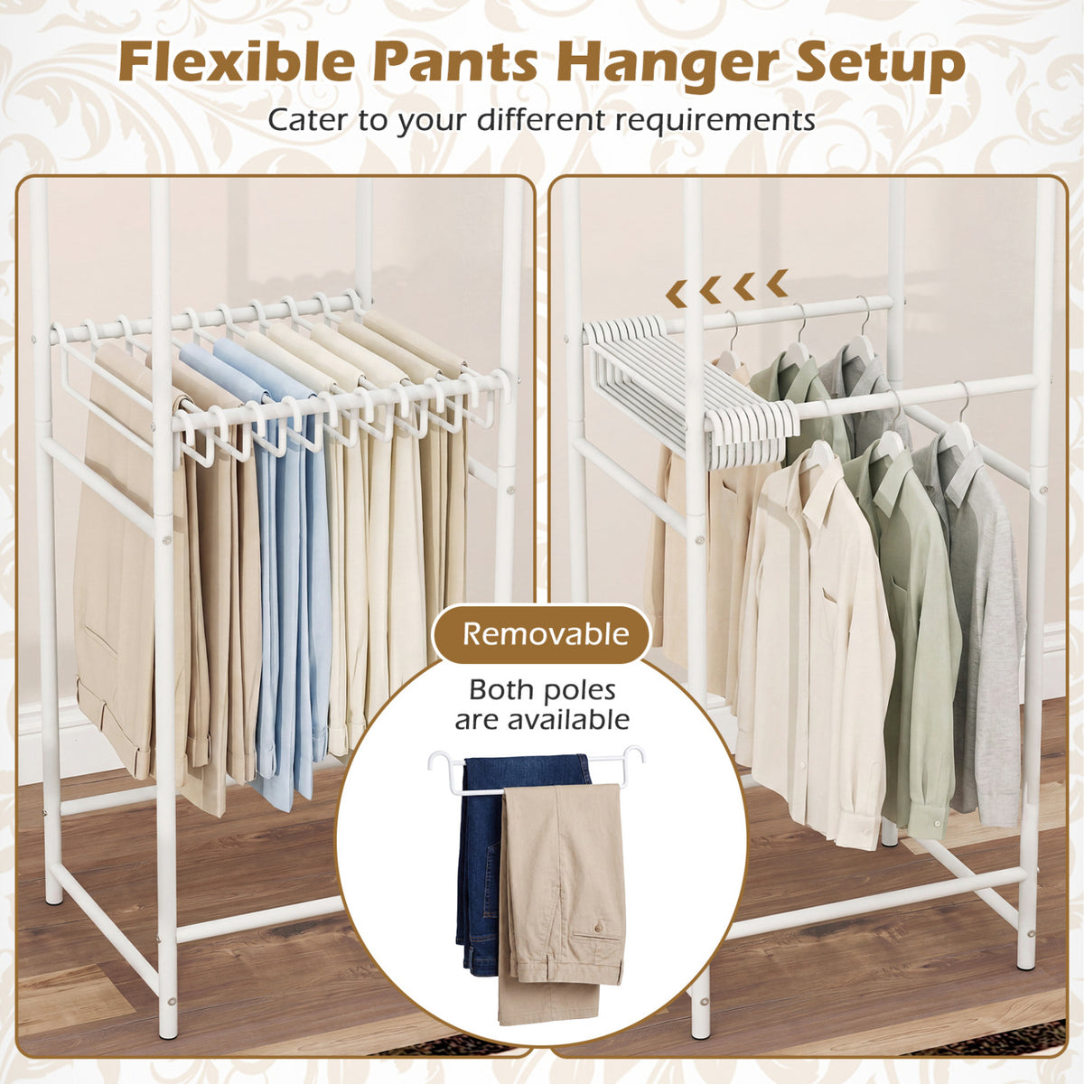 Slim 8-Rod Freestanding Garment Rack with Pants Hangers