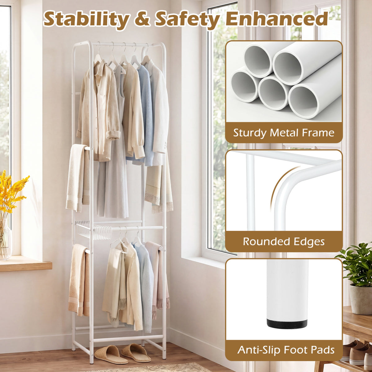 Slim 8-Rod Freestanding Garment Rack with Pants Hangers