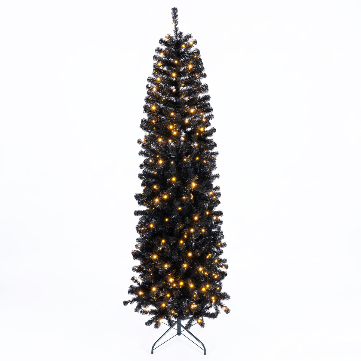 Slim Pencil Hinged Christmas Tree 7 Ft with Branch Tips & 8 Lighting Modes - Costway