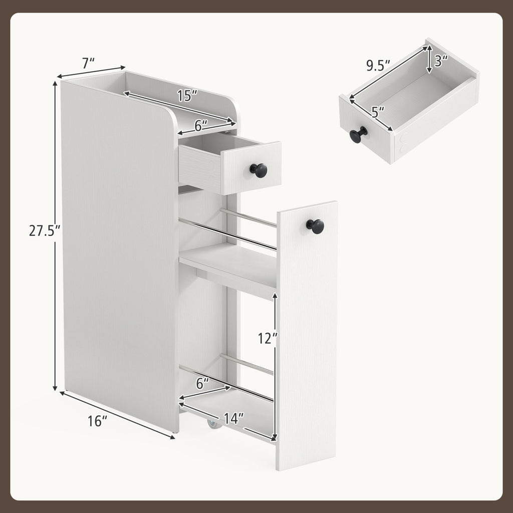 Small Bathroom Storage Cabinet 4-Tier with Slide Out Drawers on