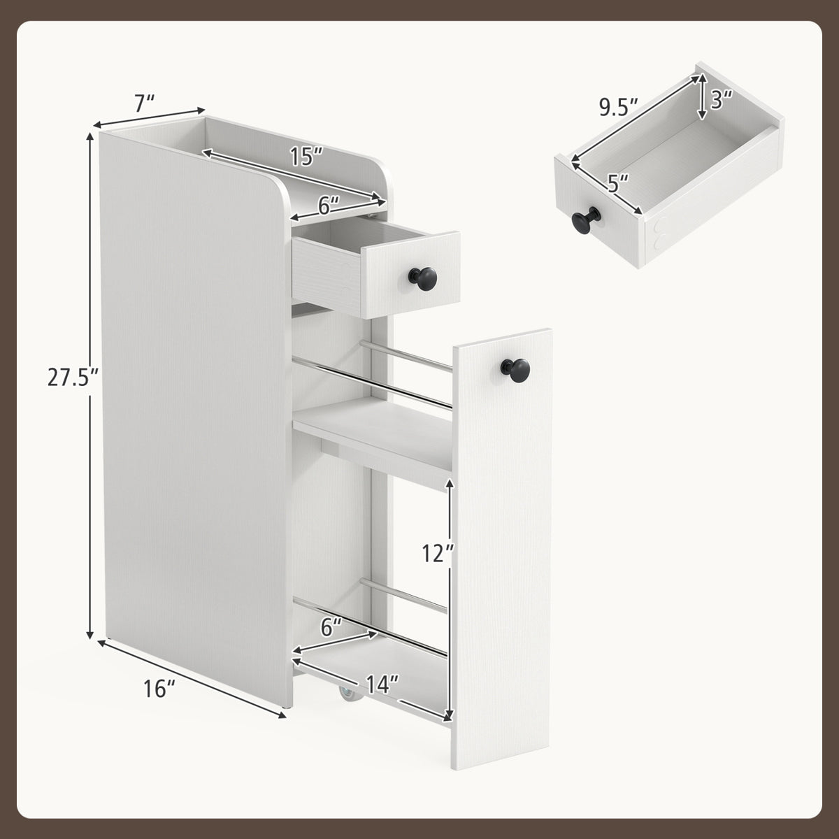 Small Bathroom Storage Cabinet 4-Tier with Slide Out Drawers on