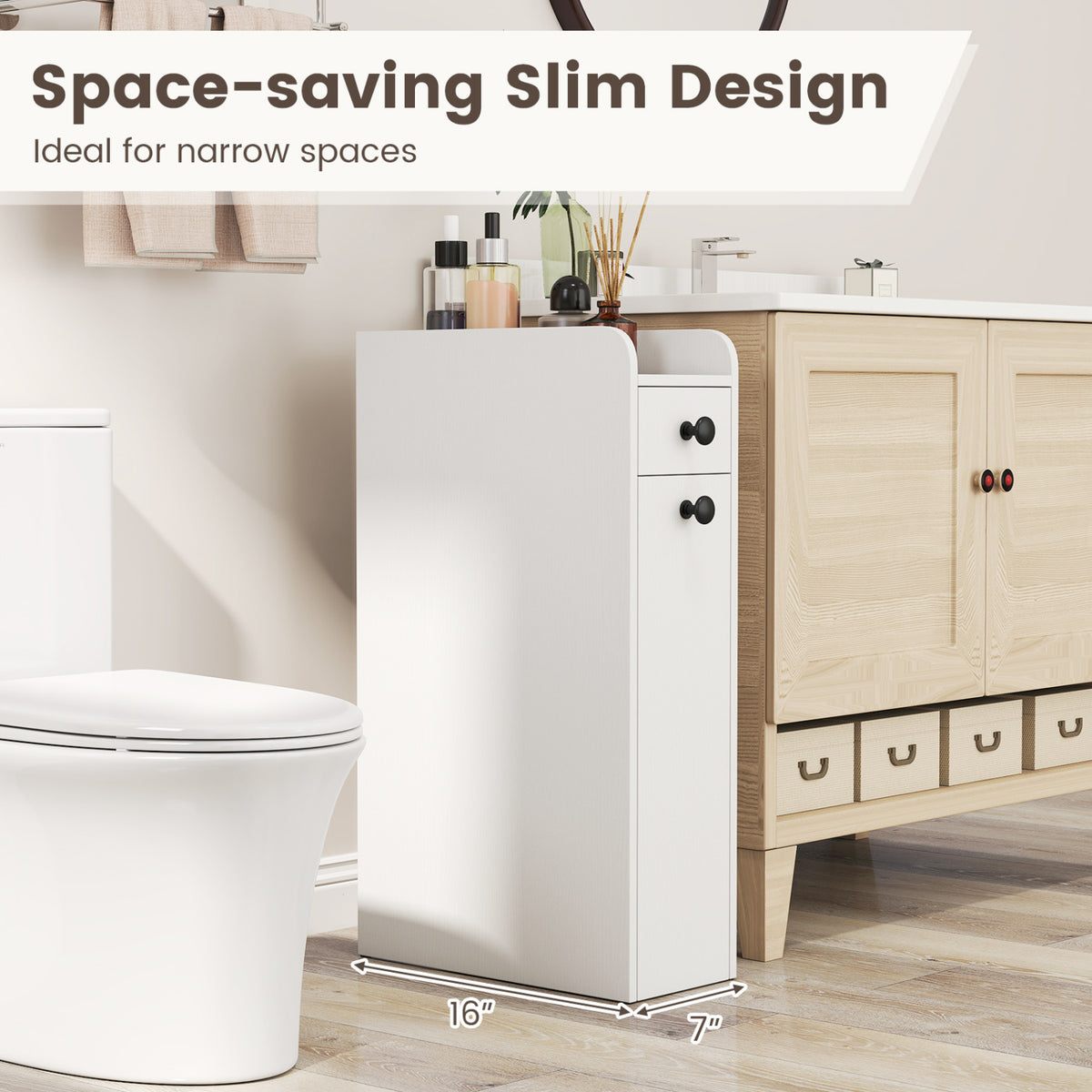 Small Bathroom Storage Cabinet 4-Tier with Slide Out Drawers on