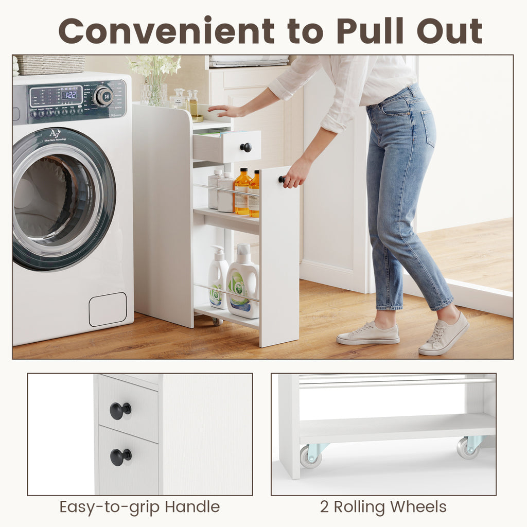 Small Bathroom Storage Cabinet 4-Tier with Slide Out Drawers on