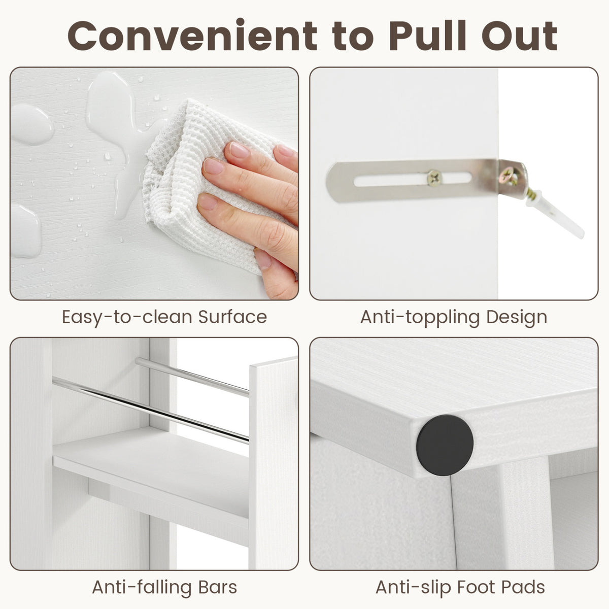Small Bathroom Storage Cabinet 4-Tier with Slide Out Drawers on