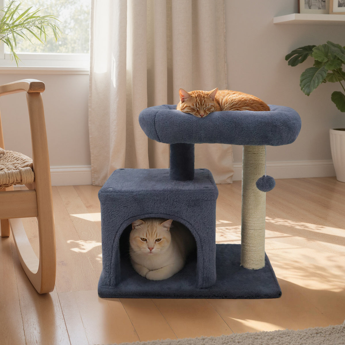 Small Cat Tree with Large Padded Plush Perch - Light Gray