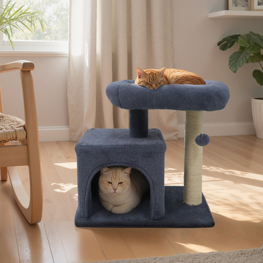 Small Cat Tree with Large Padded Plush Perch - Beige, Indoor Cat Furniture