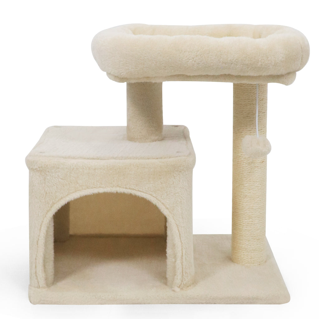 Small Cat Tree with Large Padded Plush Perch - Beige, Indoor Cat Furniture
